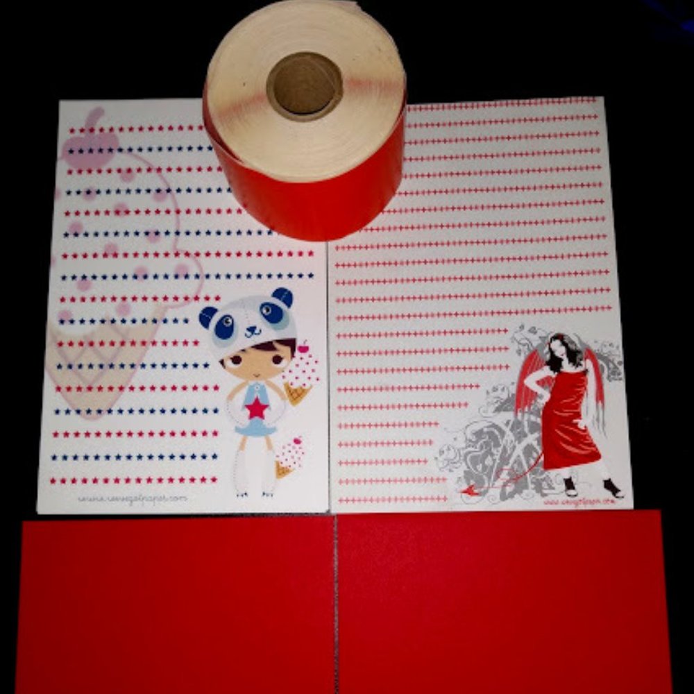 9pc CARTOON GIRL/GOTH DEVIL WOMAN WRITING PAPER/ENVELOPES + DYMO SHIPPING LABELS
